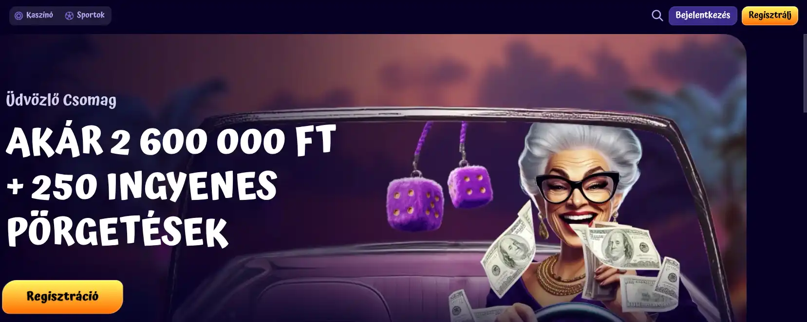 SpinGranny Casino főoldala magyar nyelven