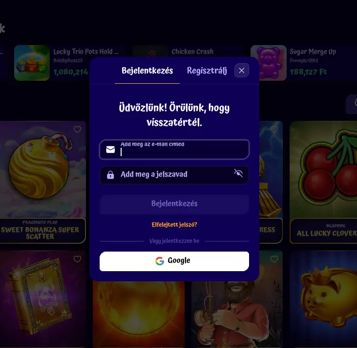 SpinGranny bejelentkezési oldal és jelszó-visszaállítás